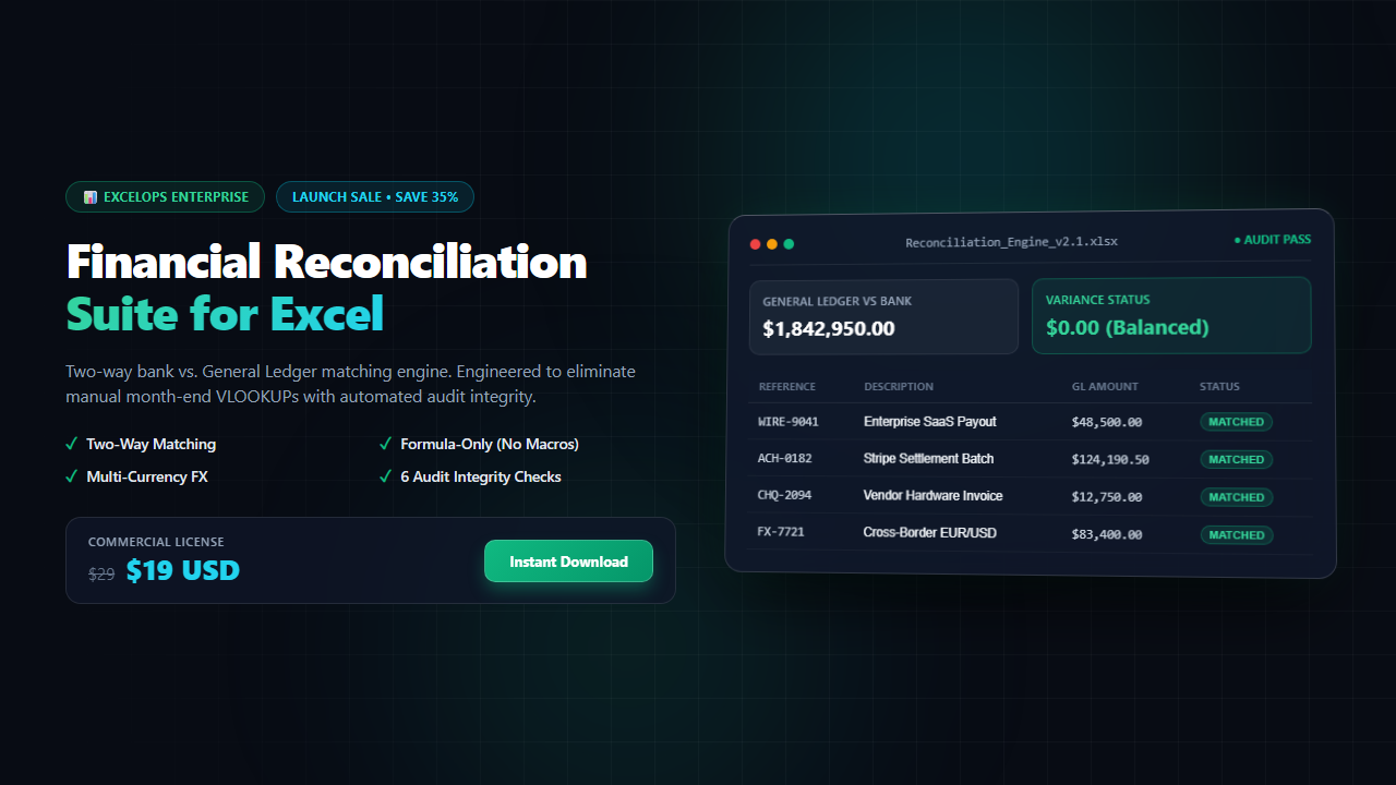 Financial Reconciliation Suite for Excel Cover Preview